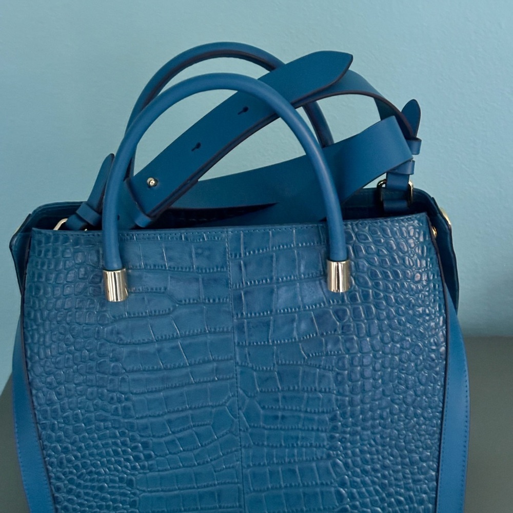 NWOT Women's Radley London Faux Croc Bag Medium Sky Blue/Gold hardware - Picture 6 of 9